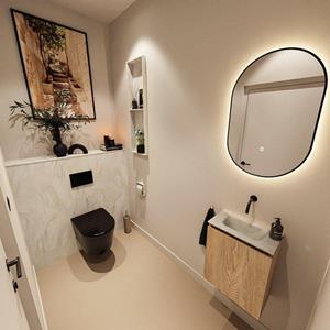 Mondiaz TURE-DLUX 40cm toiletmeubel Washed Oak. EDEN wastafel Ostra positie midden. Zonder kraangat. TUREDX40WASM0OST