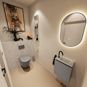 Mondiaz TURE-DLUX 40cm toiletmeubel Smoke. EDEN wastafel Opalo positie rechts. Met 1 kraangat. TUREDX40SMOR1OPA