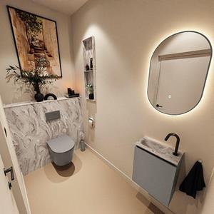 Mondiaz TURE-DLUX 40cm toiletmeubel Smoke. EDEN wastafel Glace positie links. Met 1 kraangat. TUREDX40SMOL1GLA