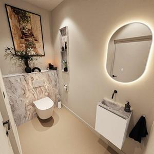 Mondiaz TURE-DLUX 40cm toiletmeubel Talc. EDEN wastafel Glace positie links. Zonder kraangat. TUREDX40TALL0GLA