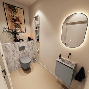 Mondiaz TURE-DLUX 40cm toiletmeubel Smoke. EDEN wastafel Glace positie rechts. Zonder kraangat. TUREDX40SMOR0GLA
