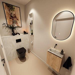 Mondiaz TURE-DLUX 40cm toiletmeubel Washed Oak. EDEN wastafel Ostra positie links. Zonder kraangat. TUREDX40WASL0OST