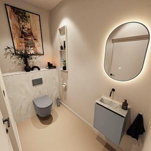 Mondiaz TURE-DLUX 40cm toiletmeubel Smoke. EDEN wastafel Ostra positie links. Zonder kraangat. TUREDX40SMOL0OST