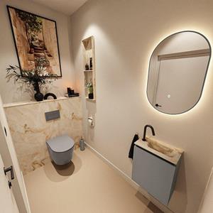 Mondiaz TURE-DLUX 40cm toiletmeubel Smoke. EDEN wastafel Frappe positie rechts. Met 1 kraangat. TUREDX40SMOR1FRA