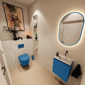 Mondiaz TURE-DLUX 40cm toiletmeubel Jeans. EDEN wastafel Ostra positie rechts. Zonder kraangat. TUREDX40JEAR0OST