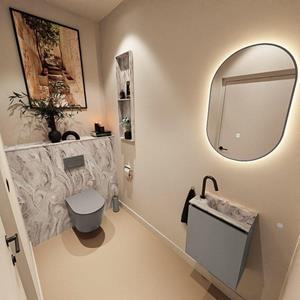 Mondiaz TURE-DLUX 40cm toiletmeubel Smoke. EDEN wastafel Glace positie rechts. Met 1 kraangat. TUREDX40SMOR1GLA