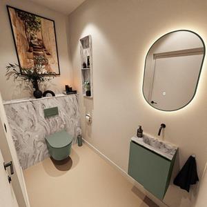 Mondiaz TURE-DLUX 40cm toiletmeubel Army. EDEN wastafel Glace positie rechts. Zonder kraangat. TUREDX40ARMR0GLA