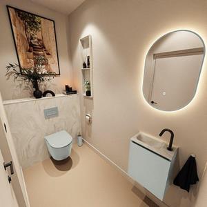Mondiaz TURE-DLUX 40cm toiletmeubel Greey. EDEN wastafel Ostra positie links. Met 1 kraangat. TUREDX40GREL1OST