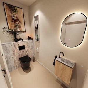Mondiaz TURE-DLUX 40cm toiletmeubel Washed Oak. EDEN wastafel Glace positie rechts. Met 1 kraangat. TUREDX40WASR1GLA