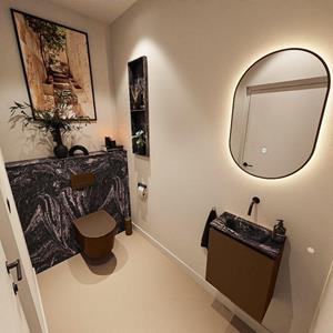 Mondiaz TURE-DLUX 40cm toiletmeubel Rust. EDEN wastafel Lava positie midden. Zonder kraangat. TUREDX40RUSM0LAV