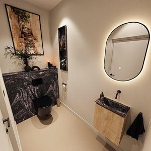 Mondiaz TURE-DLUX 40cm toiletmeubel Washed Oak. EDEN wastafel Lava positie rechts. Zonder kraangat. TUREDX40WASR0LAV