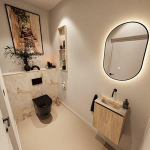 Mondiaz TURE-DLUX 40cm toiletmeubel Washed Oak. EDEN wastafel Frappe positie midden. Zonder kraangat. TUREDX40WASM0FRA