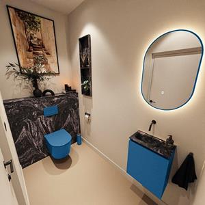 Mondiaz TURE-DLUX 40cm toiletmeubel Jeans. EDEN wastafel Lava positie links. Zonder kraangat. TUREDX40JEAL0LAV