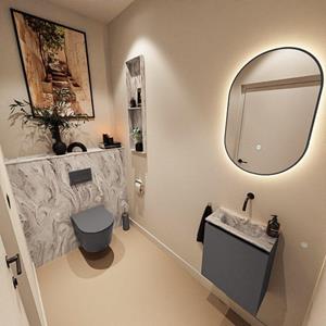 Mondiaz TURE-DLUX 40cm toiletmeubel Dark Grey. EDEN wastafel Glace positie midden. Zonder kraangat. TUREDX40DGRM0GLA