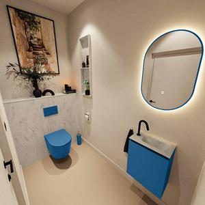 Mondiaz TURE-DLUX 40cm toiletmeubel Jeans. EDEN wastafel Opalo positie rechts. Met 1 kraangat. TUREDX40JEAR1OPA