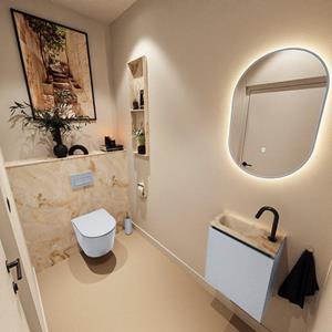 Mondiaz TURE-DLUX 40cm toiletmeubel Clay. EDEN wastafel Frappe positie links. Met 1 kraangat. TUREDX40CLAL1FRA