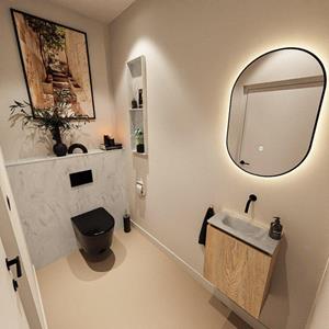 Mondiaz TURE-DLUX 40cm toiletmeubel Washed Oak. EDEN wastafel Opalo positie midden. Zonder kraangat. TUREDX40WASM0OPA