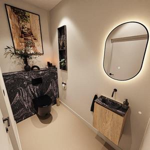 Mondiaz TURE-DLUX 40cm toiletmeubel Washed Oak. EDEN wastafel Lava positie midden. Zonder kraangat. TUREDX40WASM0LAV