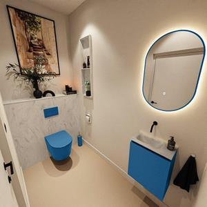Mondiaz TURE-DLUX 40cm toiletmeubel Jeans. EDEN wastafel Opalo positie links. Zonder kraangat. TUREDX40JEAL0OPA