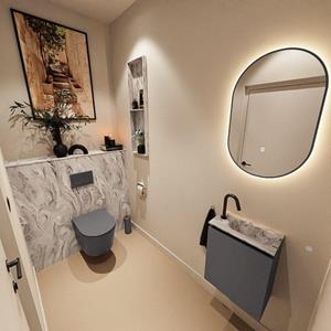 Mondiaz TURE-DLUX 40cm toiletmeubel Dark Grey. EDEN wastafel Glace positie rechts. Met 1 kraangat. TUREDX40DGRR1GLA