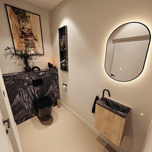 Mondiaz TURE-DLUX 40cm toiletmeubel Washed Oak. EDEN wastafel Lava positie rechts. Met 1 kraangat. TUREDX40WASR1LAV