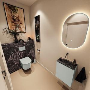 Mondiaz TURE-DLUX 40cm toiletmeubel Greey. EDEN wastafel Lava positie links. Zonder kraangat. TUREDX40GREL0LAV