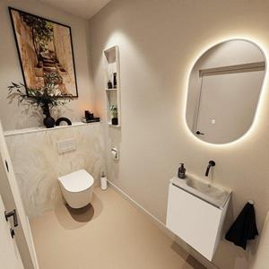 Mondiaz TURE-DLUX 40cm toiletmeubel Talc. EDEN wastafel Ostra positie rechts. Zonder kraangat. TUREDX40TALR0OST