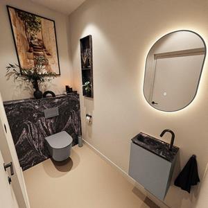 Mondiaz TURE-DLUX 40cm toiletmeubel Smoke. EDEN wastafel Lava positie links. Met 1 kraangat. TUREDX40SMOL1LAV