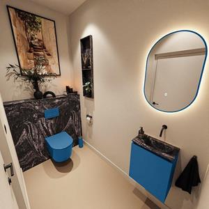 Mondiaz TURE-DLUX 40cm toiletmeubel Jeans. EDEN wastafel Lava positie rechts. Zonder kraangat. TUREDX40JEAR0LAV