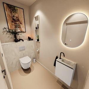 Mondiaz TURE-DLUX 40cm toiletmeubel Linen. EDEN wastafel Ostra positie rechts. Met 1 kraangat. TUREDX40LINR1OST