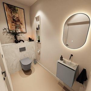 Mondiaz TURE-DLUX 40cm toiletmeubel Smoke. EDEN wastafel Ostra positie rechts. Zonder kraangat. TUREDX40SMOR0OST