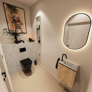 Mondiaz TURE-DLUX 40cm toiletmeubel Washed Oak. EDEN wastafel Opalo positie rechts. Met 1 kraangat. TUREDX40WASR1OPA