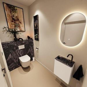 Mondiaz TURE-DLUX 40cm toiletmeubel Talc. EDEN wastafel Lava positie links. Met 1 kraangat. TUREDX40TALL1LAV