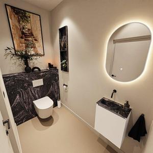 Mondiaz TURE-DLUX 40cm toiletmeubel Talc. EDEN wastafel Lava positie links. Zonder kraangat. TUREDX40TALL0LAV