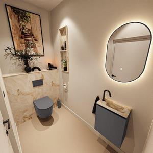 Mondiaz TURE-DLUX 40cm toiletmeubel Dark Grey. EDEN wastafel Frappe positie rechts. Met 1 kraangat. TUREDX40DGRR1FRA