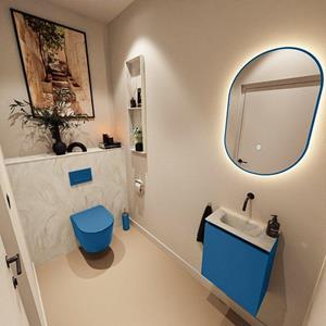 Mondiaz TURE-DLUX 40cm toiletmeubel Jeans. EDEN wastafel Ostra positie midden. Zonder kraangat. TUREDX40JEAM0OST