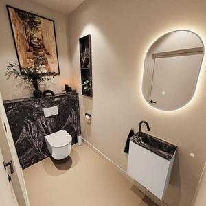 Mondiaz TURE-DLUX 40cm toiletmeubel Linen. EDEN wastafel Lava positie rechts. Met 1 kraangat. TUREDX40LINR1LAV