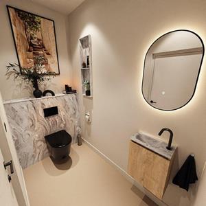 Mondiaz TURE-DLUX 40cm toiletmeubel Washed Oak. EDEN wastafel Glace positie links. Met 1 kraangat. TUREDX40WASL1GLA