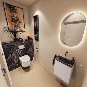 Mondiaz TURE-DLUX 40cm toiletmeubel Linen. EDEN wastafel Lava positie midden. Zonder kraangat. TUREDX40LINM0LAV