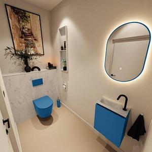 Mondiaz TURE-DLUX 40cm toiletmeubel Jeans. EDEN wastafel Opalo positie links. Met 1 kraangat. TUREDX40JEAL1OPA
