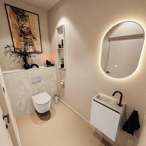 Mondiaz TURE-DLUX 40cm toiletmeubel Linen. EDEN wastafel Ostra positie links. Met 1 kraangat. TUREDX40LINL1OST