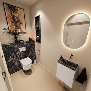 Mondiaz TURE-DLUX 40cm toiletmeubel Linen. EDEN wastafel Lava positie rechts. Zonder kraangat. TUREDX40LINR0LAV