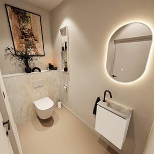 Mondiaz TURE-DLUX 40cm toiletmeubel Talc. EDEN wastafel Ostra positie rechts. Met 1 kraangat. TUREDX40TALR1OST
