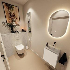 Mondiaz TURE-DLUX 40cm toiletmeubel Talc. EDEN wastafel Opalo positie rechts. Zonder kraangat. TUREDX40TALR0OPA