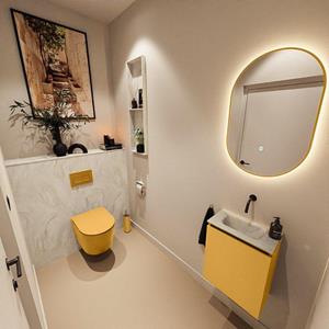 Mondiaz TURE-DLUX 40cm toiletmeubel Ocher. EDEN wastafel Ostra positie midden. Zonder kraangat. TUREDX40OCHM0OST