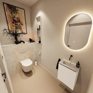 Mondiaz TURE-DLUX 40cm toiletmeubel Talc. EDEN wastafel Ostra positie midden. Zonder kraangat. TUREDX40TALM0OST