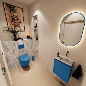 Mondiaz TURE-DLUX 40cm toiletmeubel Jeans. EDEN wastafel Glace positie rechts. Zonder kraangat. TUREDX40JEAR0GLA