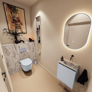 Mondiaz TURE-DLUX 40cm toiletmeubel Clay. EDEN wastafel Glace positie rechts. Zonder kraangat. TUREDX40CLAR0GLA