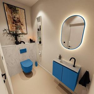 Mondiaz TURE-DLUX 60cm toiletmeubel Jeans. EDEN wastafel Opalo positie midden. Met 1 kraangat. TUREDX60JEAM1OPA