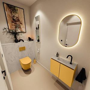 Mondiaz TURE-DLUX 60cm toiletmeubel Ocher. EDEN wastafel Opalo positie midden. Met 1 kraangat. TUREDX60OCHM1OPA